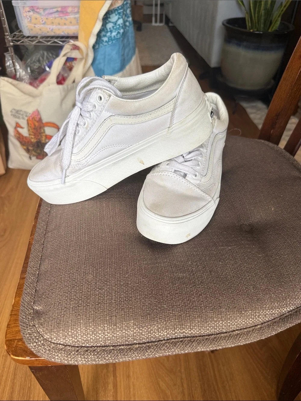 Classic White Vans with platform